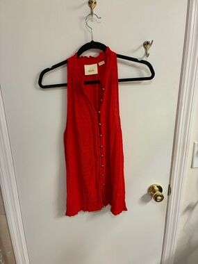 Maeve by Anthropologie Ruffle-Trim Button Front Top Sz S